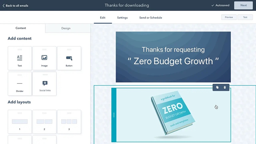 Creating an email for a marketing campaign in HubSpot