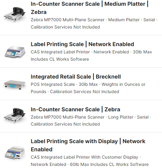 IT retail list of countertop POS integrated scales.