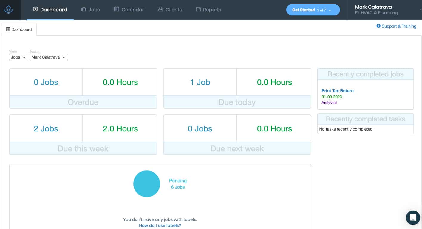 Jetpack Workflow's dashboard showing data, like jobs overdue and jobs due today.