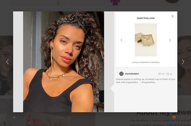 A jewelry brand incorporating a customer's Instagram post in their website as user-generated content
