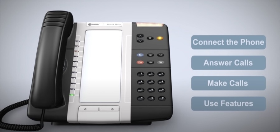 Image of Mitel MiVoice 5330e highlighting its expansive screen and multi-functional buttons.