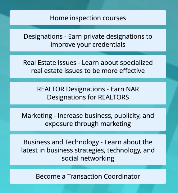OnlineEd's professional development categories, including marketing and real estate issues.