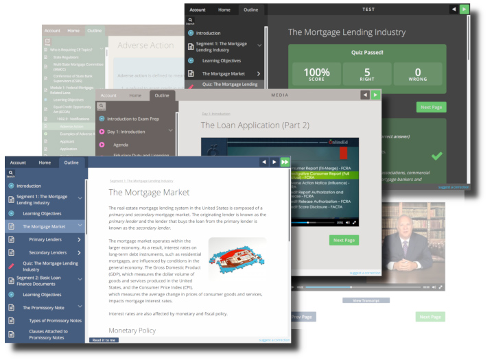 Three screenshots of OnlineEd courses in their learning platform.