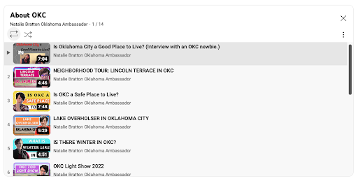 YouTube playlist titled "About OKC"