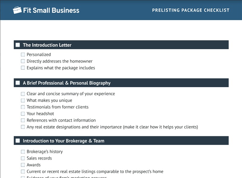 Preview of Prelisting Package Checklist