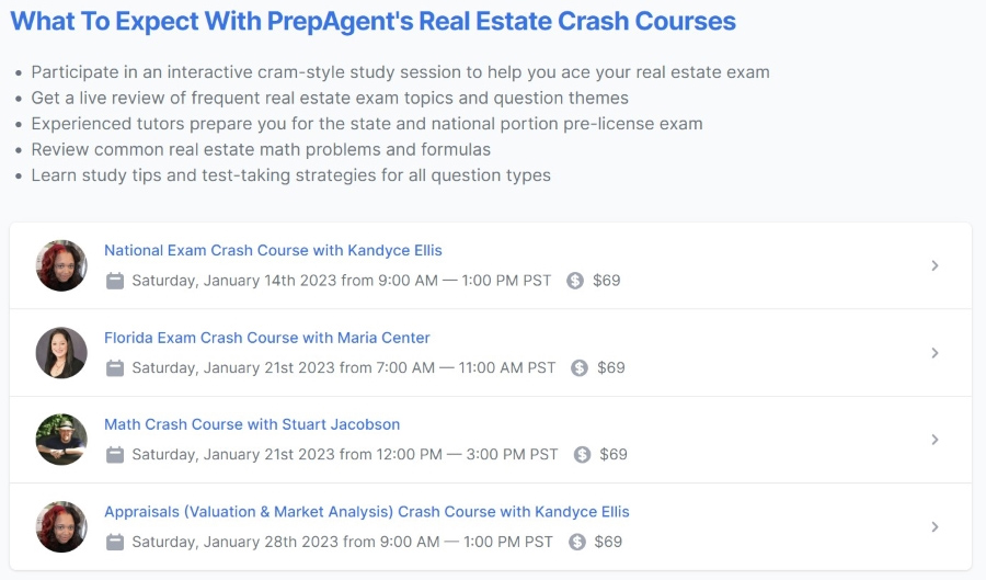 Screenshot of PrepAgent crash courses.