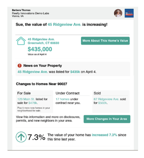 Screenshot of a property value email example