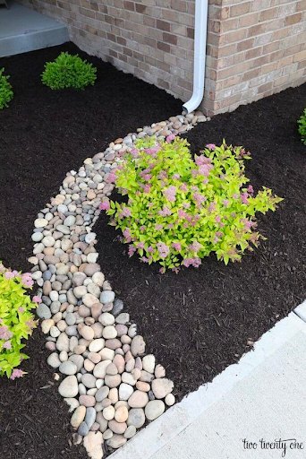 Rainscaping in a mulched garden bed