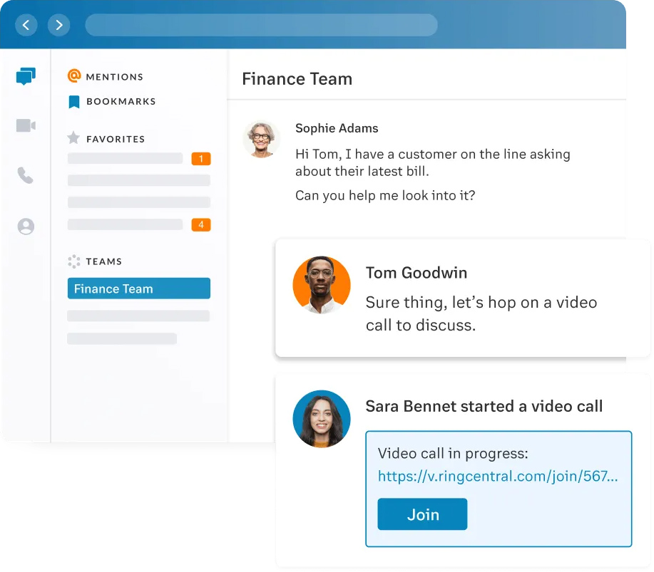 Team chat on RingCentral Contact Center.