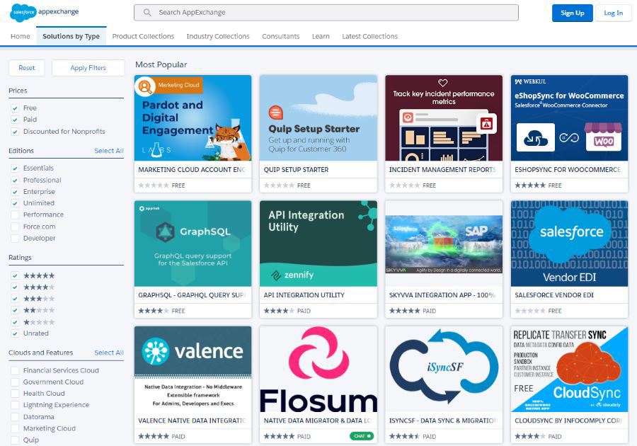 Screenshot of Salesforce's integrations on AppExchange.