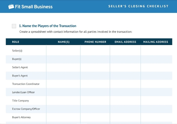 Preview of Seller’s closing checklist