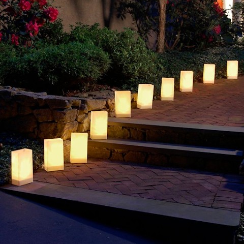 Square solar lights on a large pathway