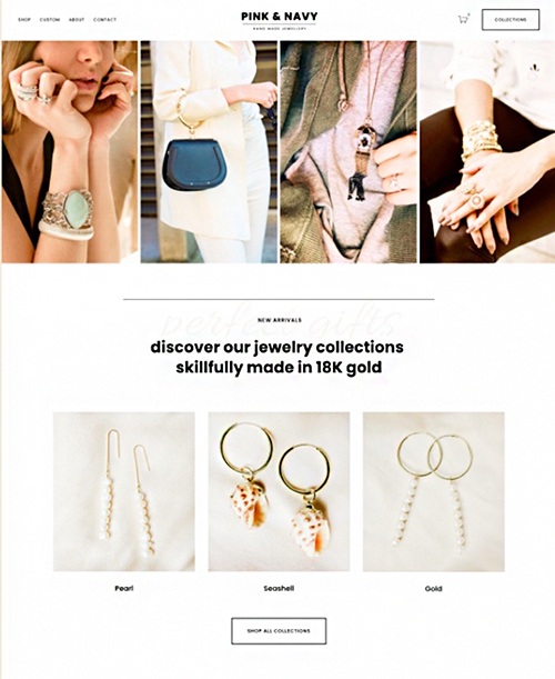 Screenshot of a small business jewelry website made with Squarespace