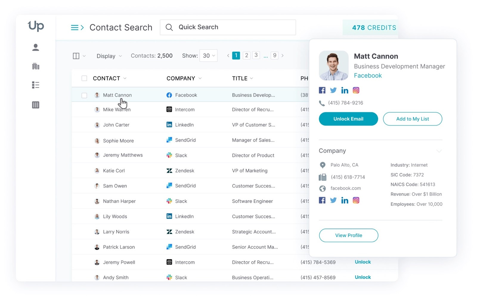 Searching B2B contacts in UpLead