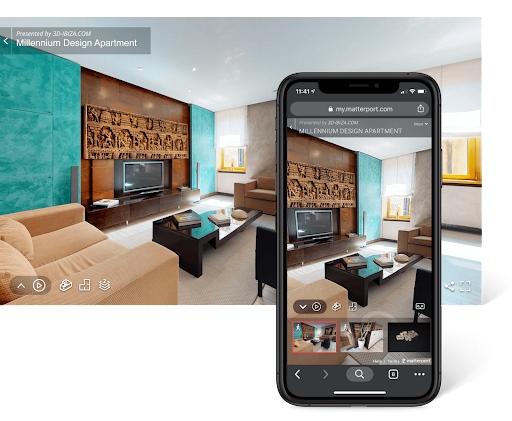 3D virtual tour of living room created on a mobile phone