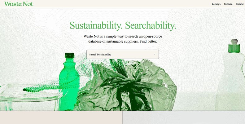 Waste Not website with green color scheme