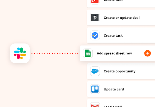 Illustration of a slack logo connected to a spreadsheet workflow