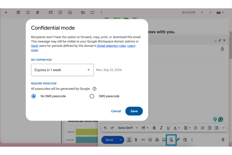 "Confidential Mode" option in Gmail to protect your message privacy.