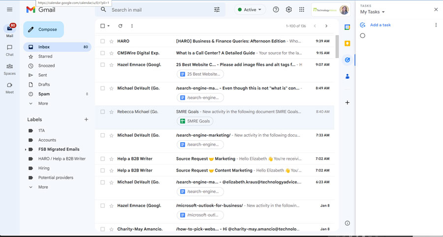 Gmail features for adding tasks in the email interface