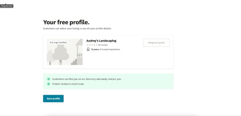 Angi Pro showing a preview of your business profile before saving it.