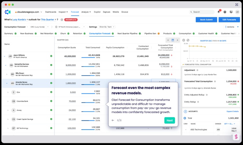 Clari’s guided tour of the forecast view for revenue models.