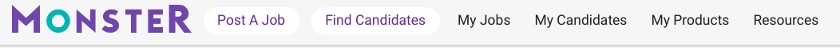Find Candidates tab as shown on the Monster dashboard.