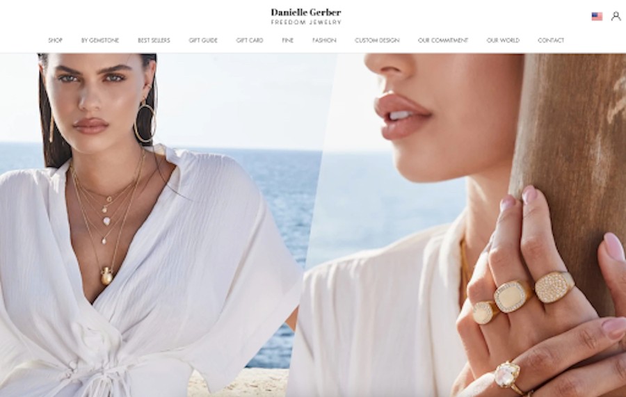 Freedom Jewelry homepage featuring lifestyle product photography.
