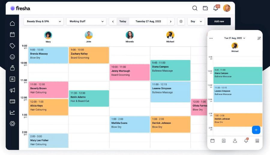 Image of Fresha dashboard showing the schedule tool.