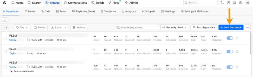 How to create a new sequence on Apollo.io.