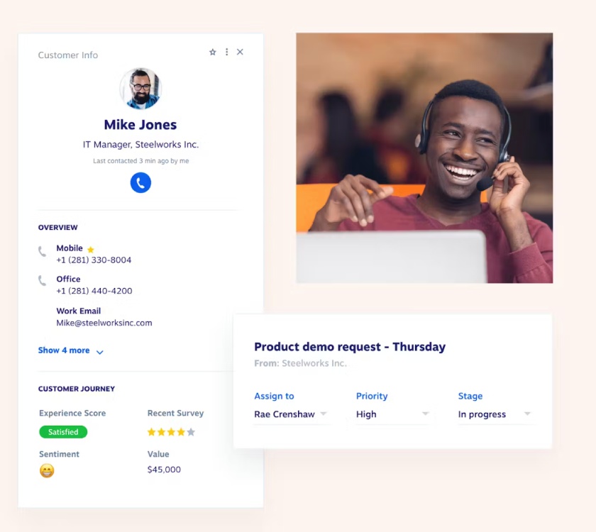 Nextiva's app for service teams showing the customer journey.