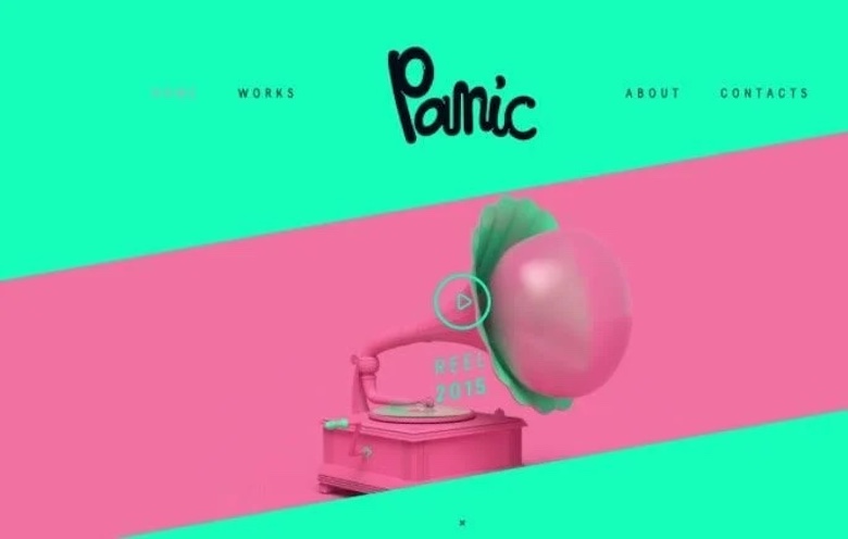 Panic website in light minty green and fuchsia.