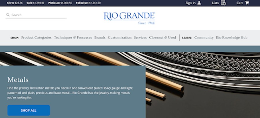 Rio Grande metal supplier homepage.