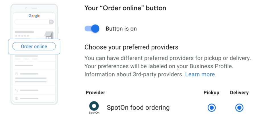 Screenshot of instructions for setting up Google Ordering in the SpotOn POS dashboard.