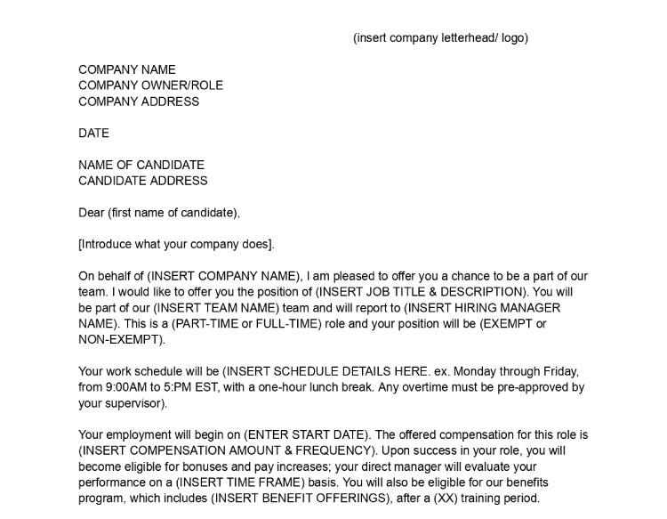 Standard Job Offer Letter Template.