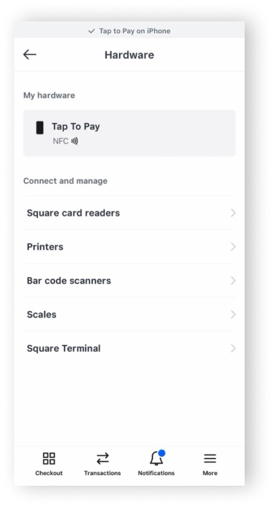 Screenshot of Tap to Pay feature on iPhone using the Square POS app.