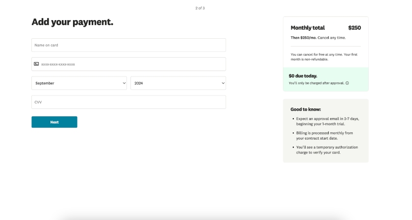 The prompt to set up your payment method from an Angi Premium account.