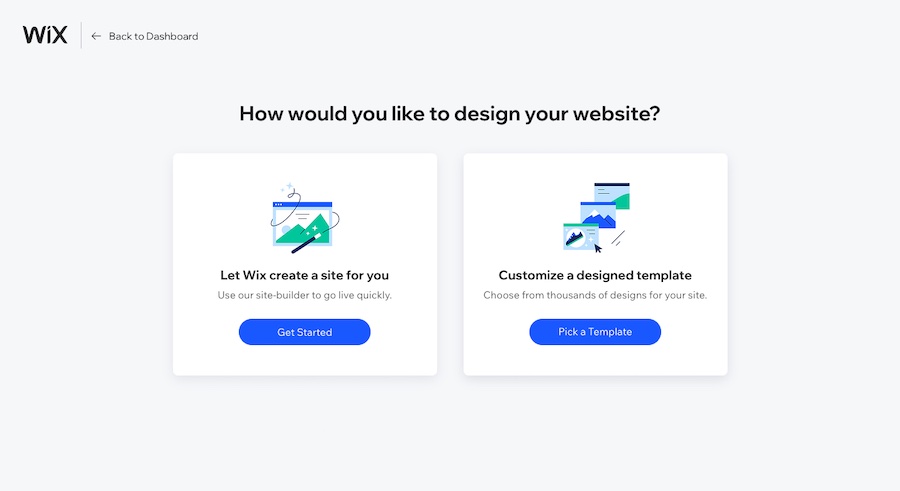Design your website using one of Wix’s templates, or let them create one for you
