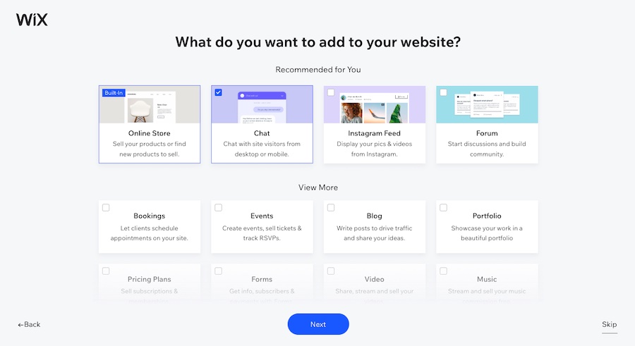 Boxes with different website elements, title is "what do you want to add to your website?"