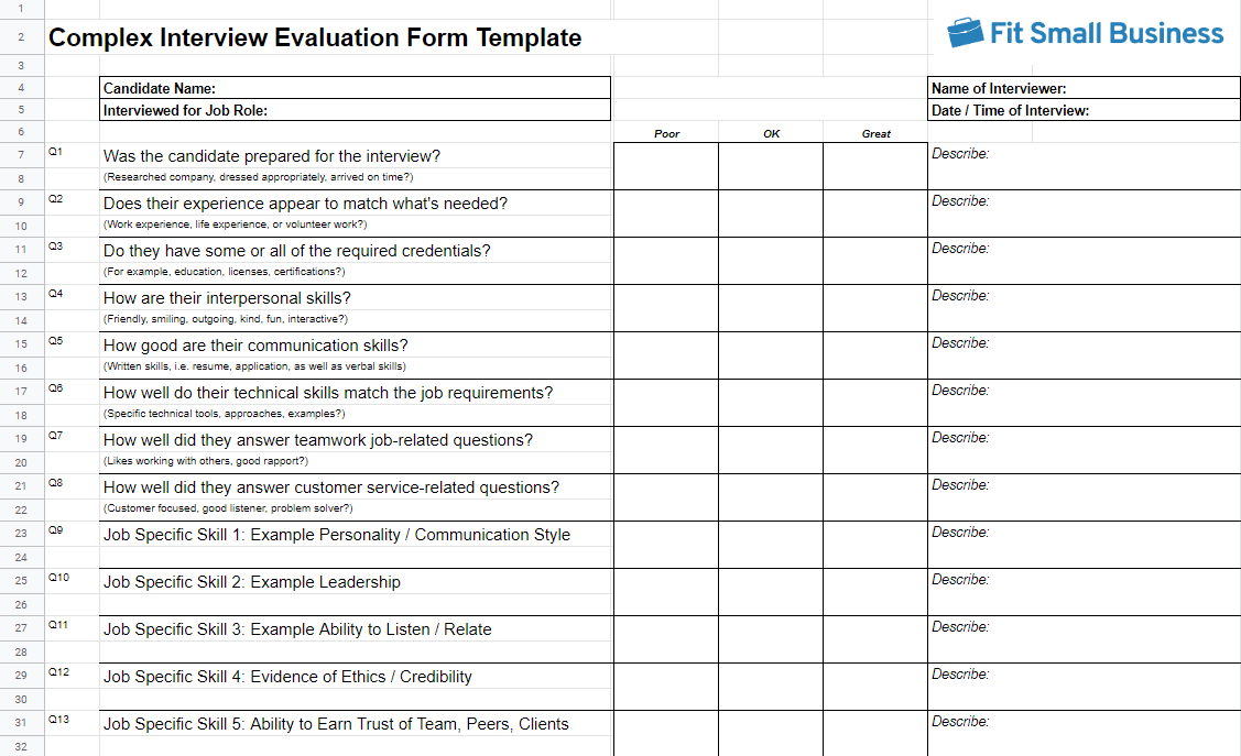 Interview Scorecard Template Excel