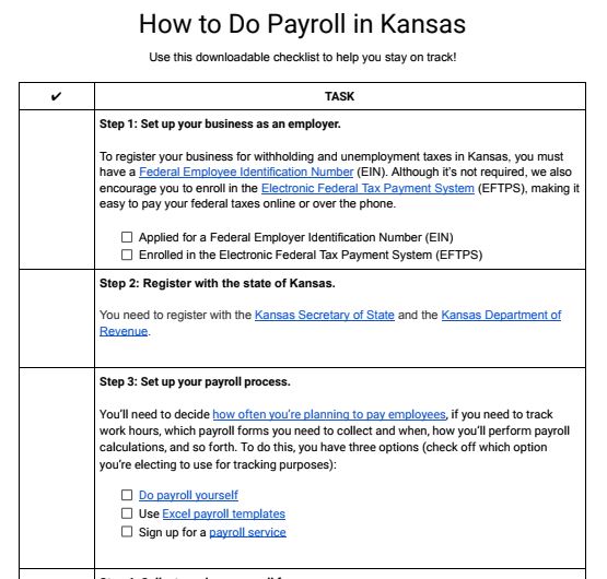 Showing the How to Do Payroll in Kansas Checklist