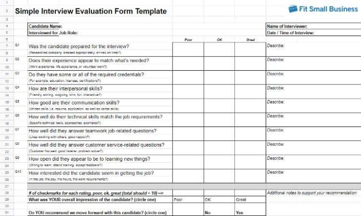 Free Interview Evaluation Forms And Scorecard Templates 7176