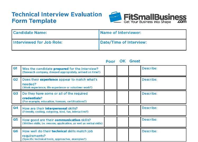 Technical Interview Evaluation Form Template.