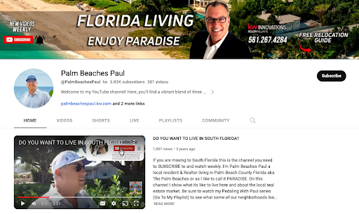 Real estate agent Palm Beaches Paul YouTube channel