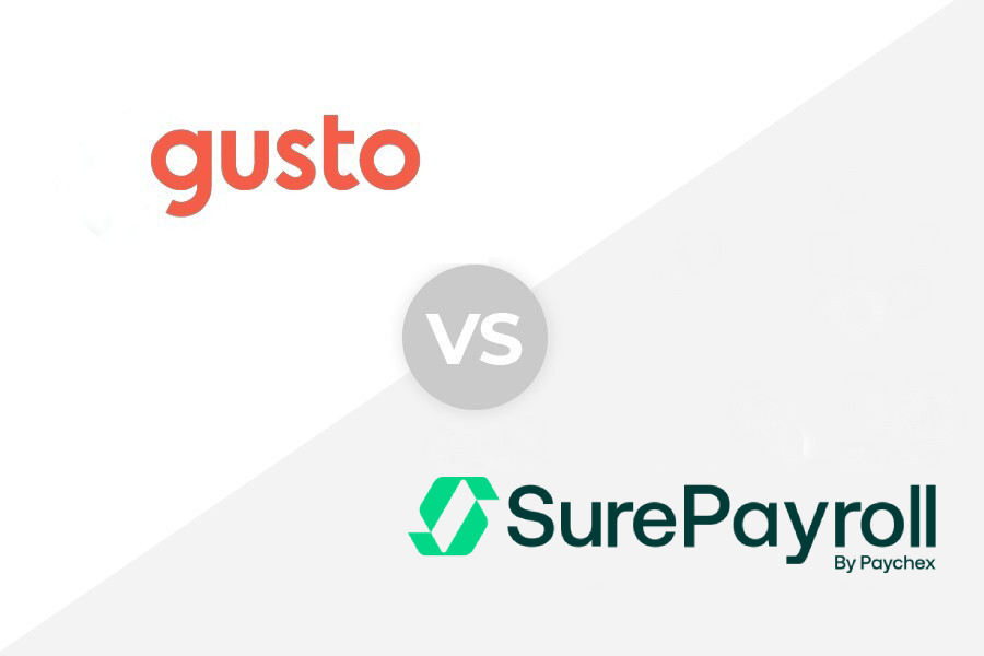 Gusto vs Surepayroll logo.