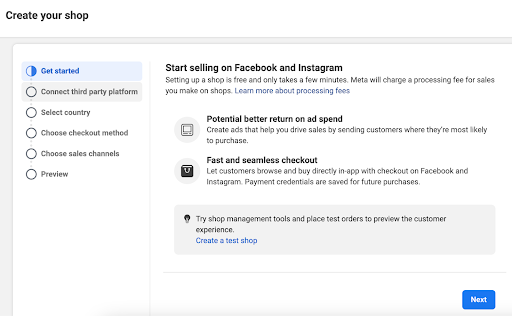 Meta Commerce Manager onboarding how to sell on Instagram