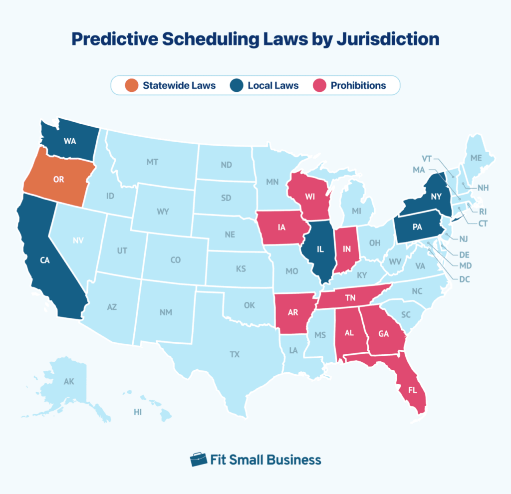 Predictive Scheduling Laws by Jurisdiction Infographic