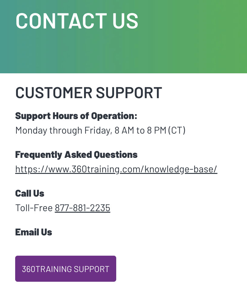 creenshot of customer support contact options.