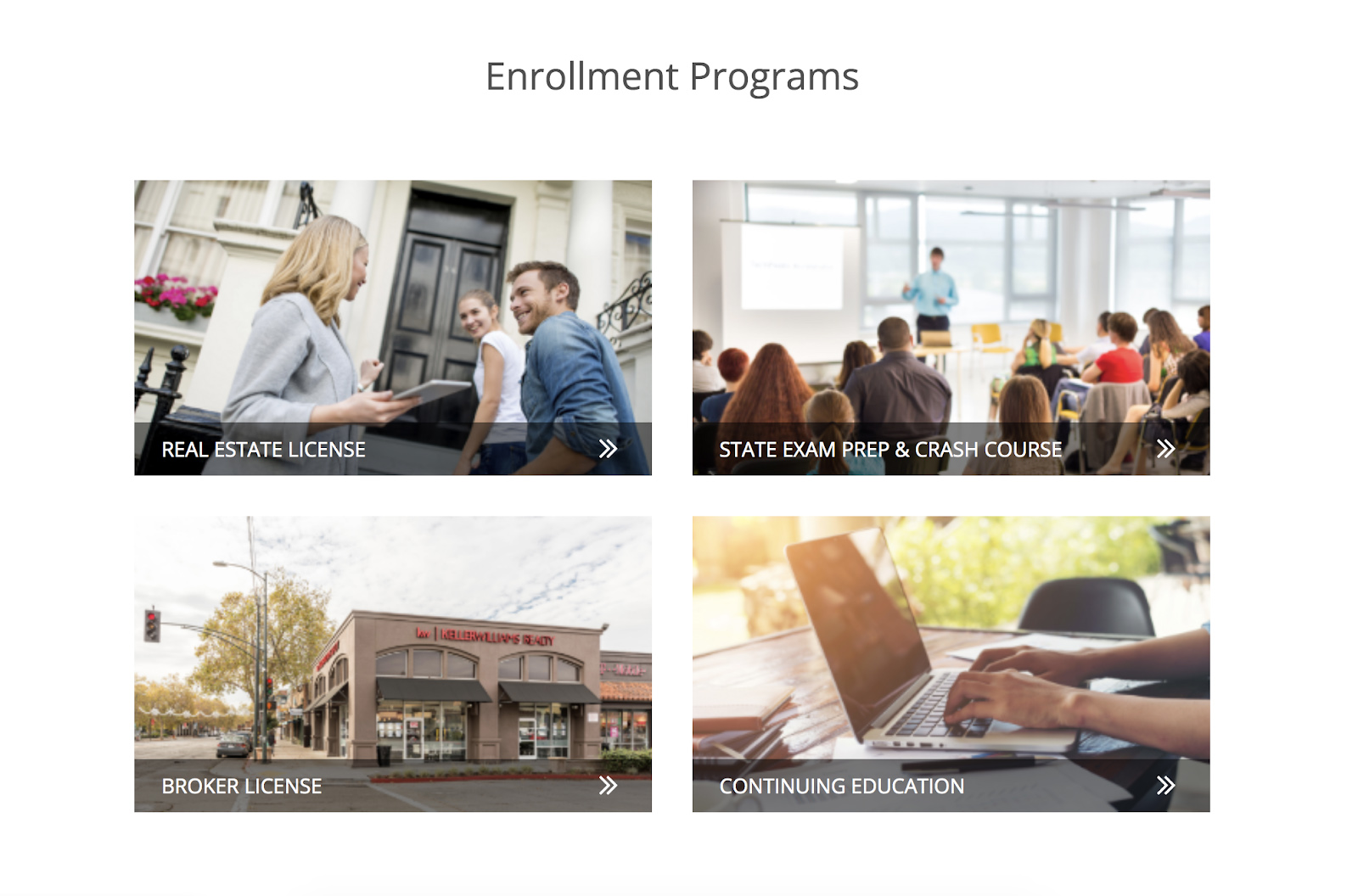 Squares with different images representing various enrollment programs offered.