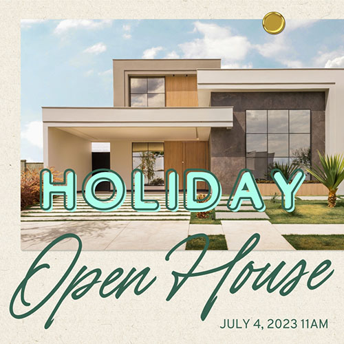 Sample invitation for a holiday open house using Canva.