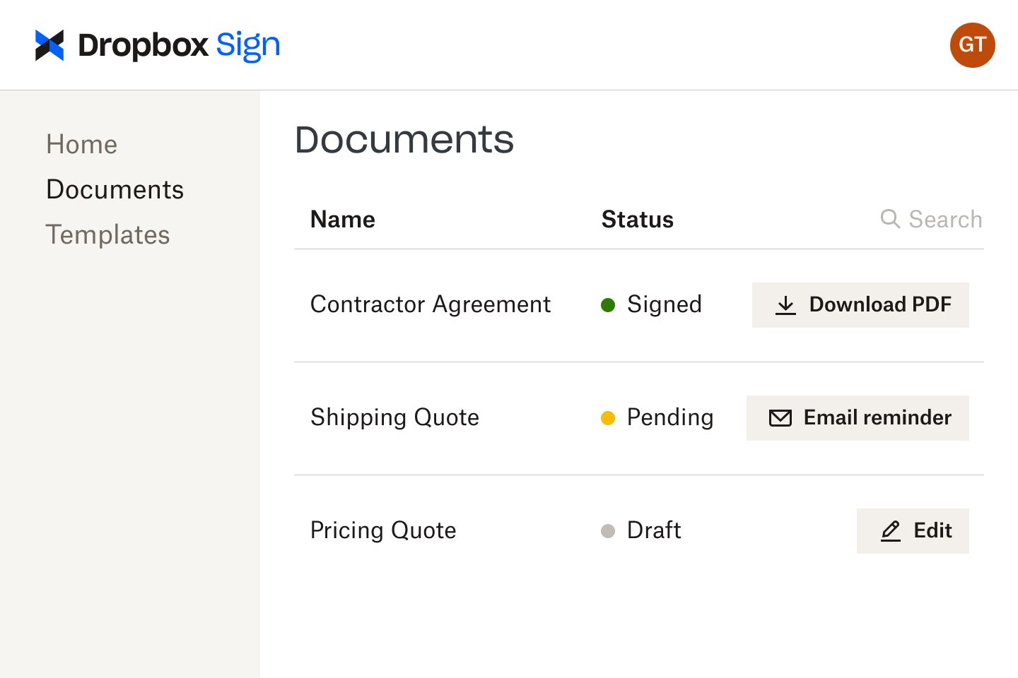 Managing stored documents in Dropbox Sign